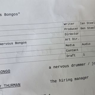 "photo of first page of the screen play for Nervous Bongos"