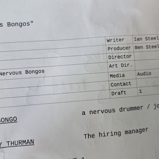 "photo of first page of the screen play for Nervous Bongos"