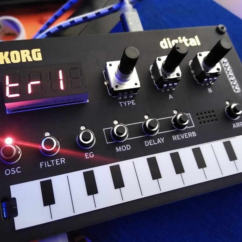 a close-up of the Korg NTS-1 kit synth